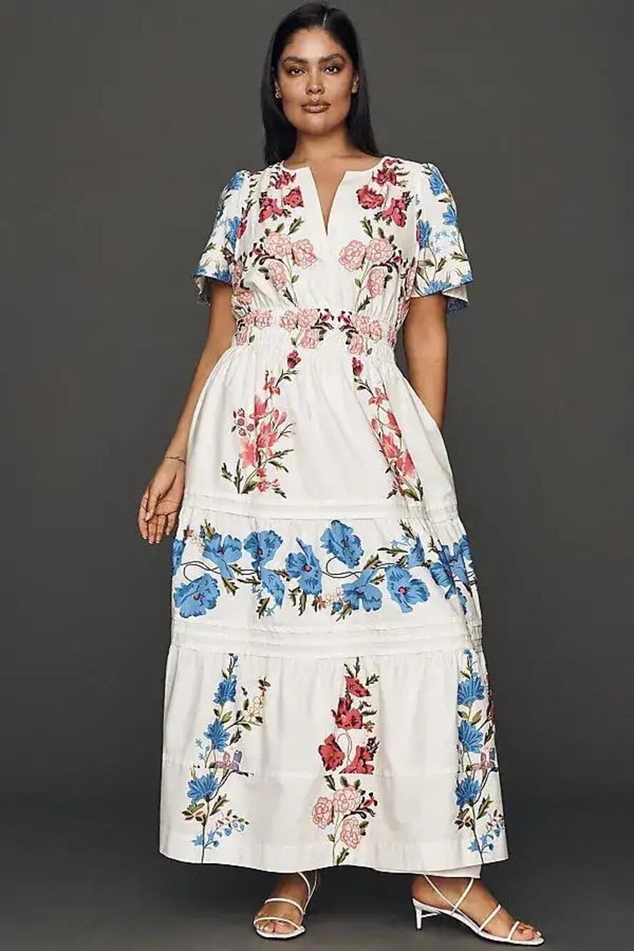 nwt by ANTHRPOLOGIE sz 3X Somerset Maxi Dress: White Floral Motif
